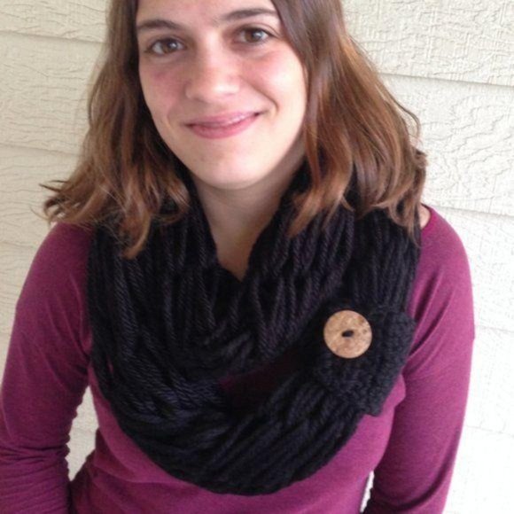 Handmade Black infinity scarf with coconut button cuff one size lightweight y2k - Picture 3 of 5
